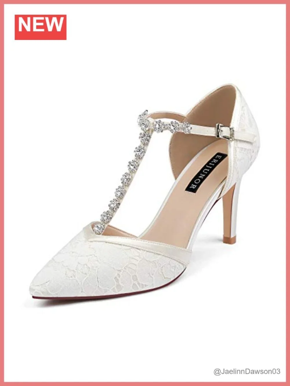 Women's Satin Lace Bridal Wedding Shoes Mid Heel Rhinestone T-Strap